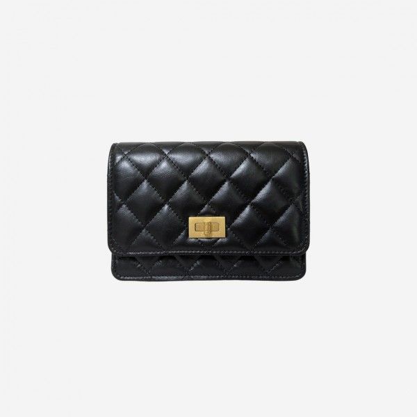 샤넬 2.55 체인 미니백 빈티지 카프스킨 골드 메탈 블랙 CHANEL Clutch with Chain Aged Calfskin Gold B