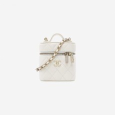 샤넬 스몰 체인 코스메틱 케이스 그레인드 카프스킨 골드 메탈 화이트 CHANEL Small Vanity with Chain G